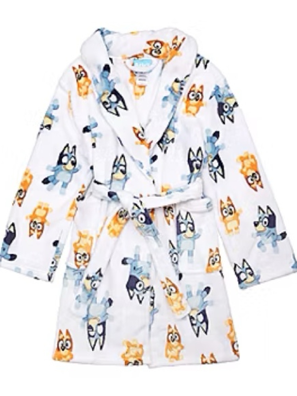 Kids Hooded Cartoon Character Bath Robe - White with Blue & Yellow Prints